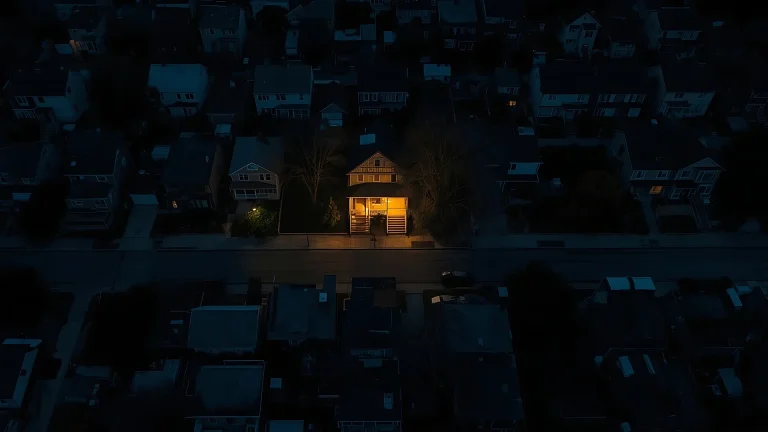 Image of a neighborhood with one home that has lights on that appeared on Sherman and Hemstreet's blog about how to reduce vacancy rates.